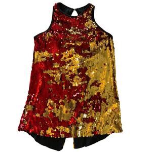 Weissman Womens Sequin Red Gold Tank Style Top Flowy Split Back Keyhole Size S
